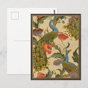 Art Nouveau Oud Peacock Klaproos Bloempatroon Briefkaart