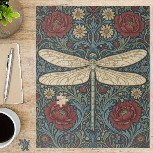 Art Nouveau Oudheid Libelle Bloemen Legpuzzel