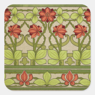 Art Nouveau Oudroze Bloempatroon Vierkante Sticker