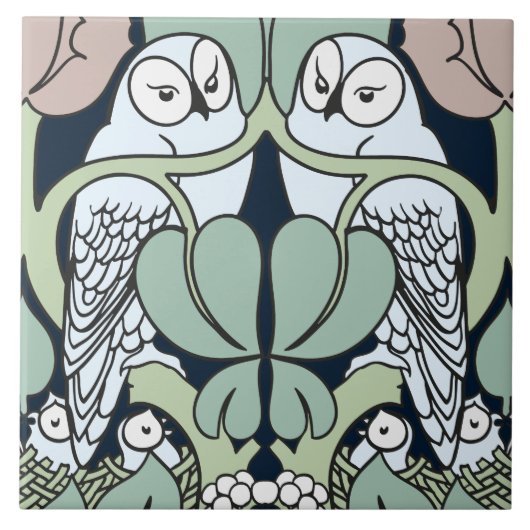 Art Nouveau Owl Nest Pattern Art Tile of Trivet Tegeltje (Voorkant)