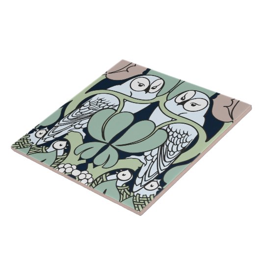 Art Nouveau Owl Nest Pattern Art Tile of Trivet Tegeltje (Zijkant)