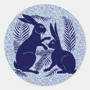 Art Nouveau Paar Konijnen De Morgan en Morris Ronde Sticker