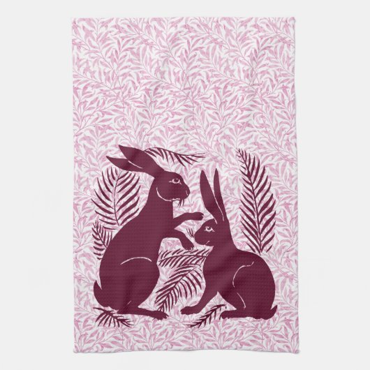 Art Nouveau Paar Konijnen De Morgan en Morris Theedoek (Verticaal)