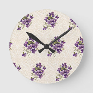 Art Nouveau Paarse Bloempatroon – Vintage Ronde Klok