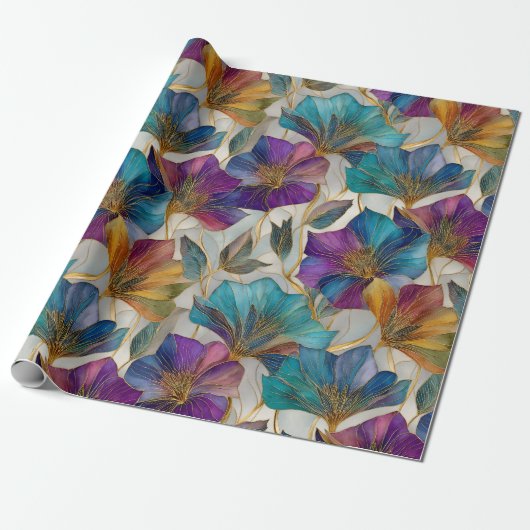 Art Nouveau paarse clematis Cadeaupapier (Uitgerold)