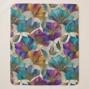 Art Nouveau paarse clematis Sherpa Deken