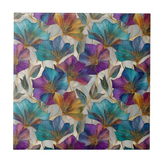 Art Nouveau paarse clematis Tegeltje (Voorkant)