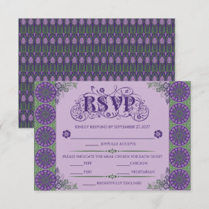 Art Nouveau Paarse Distel Wiel Horizontaal RSVP Kaartje