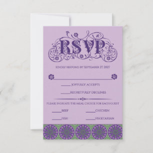 Art Nouveau Paarse Distel Wiel Verticaal RSVP Kaartje