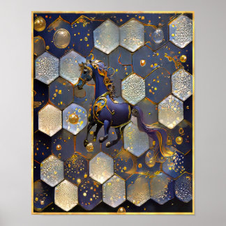 Art Nouveau Paarse Gouden Fantasie Paard Design Poster