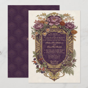 Art Nouveau Paarse Gouden Schild Herfst Bloem Vint Kaart