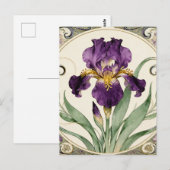 Art Nouveau Paarse Iris Briefkaart (Voorkant / Achterkant)