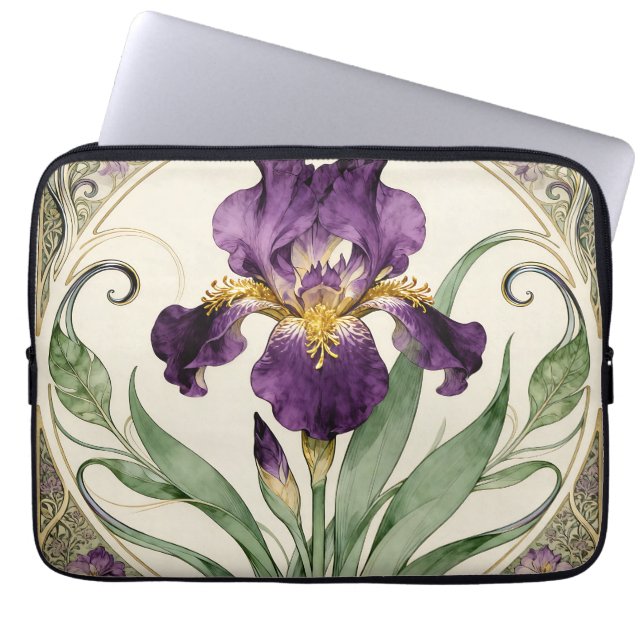 Art Nouveau Paarse Iris Laptop Sleeve (Voorkant)