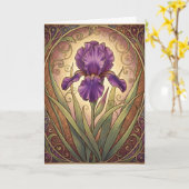 Art Nouveau Paarse Iris Verjaardag Kaart (Gele Bloem)