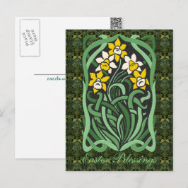 Art Nouveau Paasaffodis gepersonaliseerd Feestdagenkaart