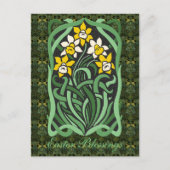 Art Nouveau Paasaffodis gepersonaliseerd Feestdagenkaart (Voorkant)