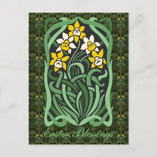 Art Nouveau Paasaffodis gepersonaliseerd Feestdagenkaart (Voorkant)
