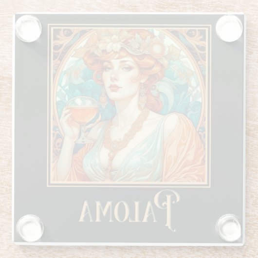 Art Nouveau Paloma Glazen Onderzetter (Achterkant)