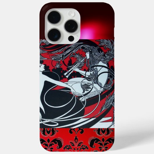 ART NOUVEAU PAN, RODE ZWARTE WIT DAMASK Case-Mate iPhone CASE (Achterkant)