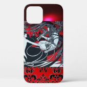 ART NOUVEAU PAN, RODE ZWARTE WIT DAMASK Case-Mate iPhone CASE (Achterkant)