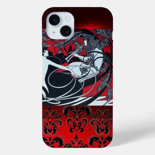ART NOUVEAU PAN, RODE ZWARTE WIT DAMASK Case-Mate iPhone CASE (Achterkant)