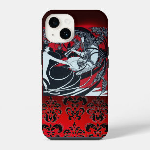 ART NOUVEAU PAN, RODE ZWARTE WITTE DAMAST iPhone 14 HOESJE