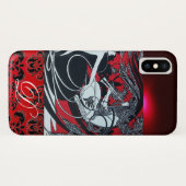 ART NOUVEAU PAN, RODE ZWARTE WITTE DAMAST MONOGRAA Case-Mate iPhone CASE (Achterkant (horizontaal))