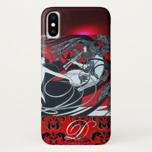 ART NOUVEAU PAN, RODE ZWARTE WITTE DAMAST MONOGRAA Case-Mate iPhone CASE