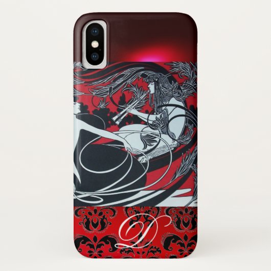 ART NOUVEAU PAN, RODE ZWARTE WITTE DAMAST MONOGRAA Case-Mate iPhone CASE (Achterkant)