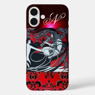ART NOUVEAU PAN, RODE ZWARTE WITTE MONOGRAM iPhone 16 PLUS HOESJE