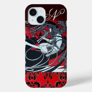 ART NOUVEAU PAN, RODE ZWARTE WITTE MONOGRAM iPhone 15 CASE