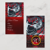 ART NOUVEAU PAN, RODE ZWARTE WITTE MONOGRAM VISITEKAARTJE (Voorkant / Achterkant)