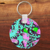 Art nouveau papegaai oerwoud tropisch blauwgroen p sleutelhanger (Voorkant)