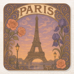 Art Nouveau Parijs Eiffeltoren Bloemen Kartonnen Onderzetters