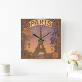 Art Nouveau Parijs Eiffeltoren Bloemen Vierkante Klok (Huis)