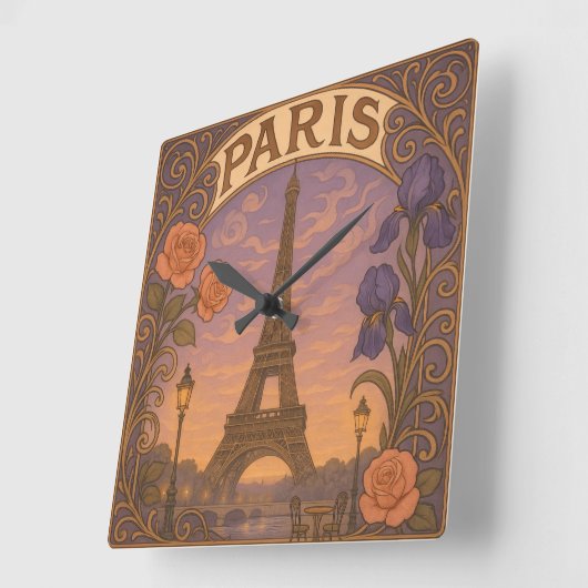 Art Nouveau Parijs Eiffeltoren Bloemen Vierkante Klok (Hoek)