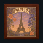 Art Nouveau Paris Eifel Tower Floral Cadeaudoosje<br><div class="desc">Deze elegante geschenkdoos in art nouveau-stijl is voorzien van de Eifeltoren,  omzoomd met roze rozen en paarse iris. Afbeelding AI gegenereerd</div>