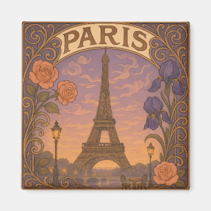 Art Nouveau Paris Eifel Tower Floral Magneet