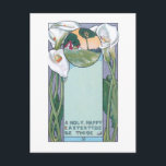 Art Nouveau Pasaster Calla Lilies Briefkaart<br><div class="desc">Artistieke Art Nouveau-stijl Paasvers met calla lilies en vreedzame landelijke scène met blauwgroen en grijze achtergrond.</div>