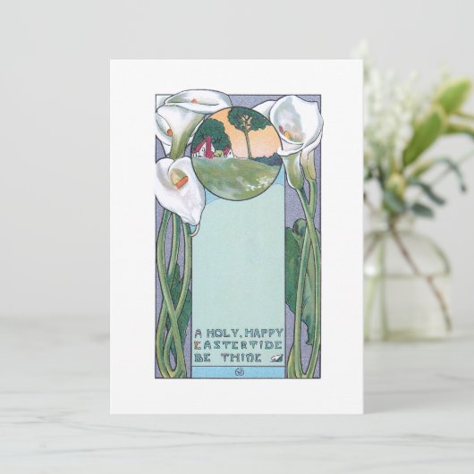  Art Nouveau Pasaster Calla Lilies Feestdagenkaart (Staand voorkant)