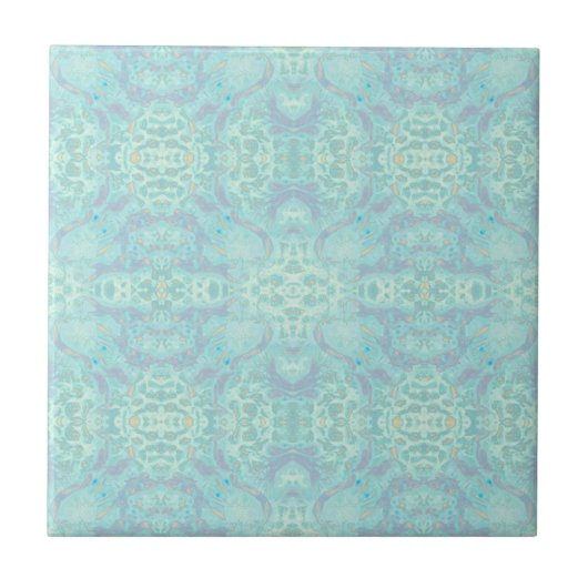 Art Nouveau Pastel Blauwgroen Blue Mirrored Patter Tegeltje (Voorkant)