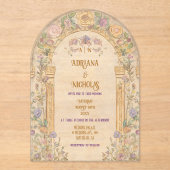 Art Nouveau Pastel Bloemen Huwelijk Acryl Uitnodigingen (Voorkant)