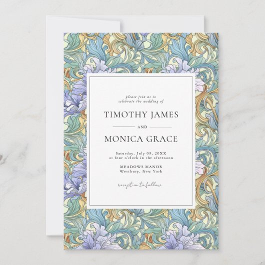 Art Nouveau Pastel Bloemen QR Code Huwelijk Kaart (Voorkant)