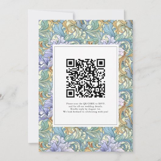  Art Nouveau Pastel Bloemen QR Code Huwelijk Kaart (Achterkant)