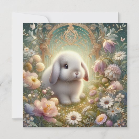 Art Nouveau pastel bloementuin Baby konijntje Pase Feestdagenkaart (Voorkant)
