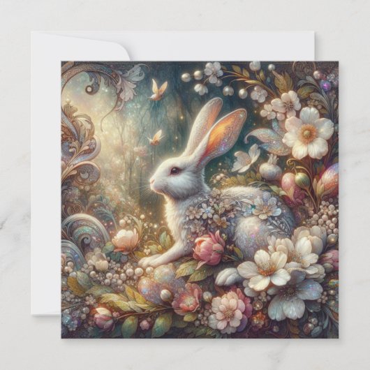  Art Nouveau pastel Paaskonijn Bloemen Feestdagenkaart (Voorkant)