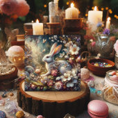  Art Nouveau pastel Paaskonijn Bloemen Feestdagenkaart