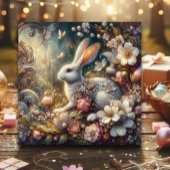  Art Nouveau pastel Paaskonijn Bloemen Feestdagenkaart