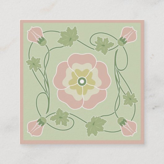 Art Nouveau Pastel Roze Groen Vierkant Visitekaart Vierkante Visitekaartje (Achterkant)