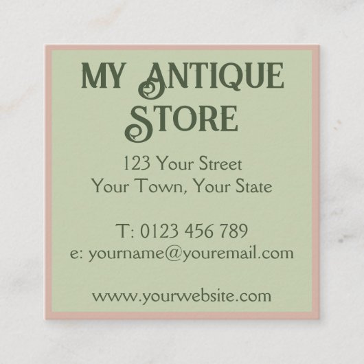 Art Nouveau Pastel Roze Groen Vierkant Visitekaart Vierkante Visitekaartje (Voorkant)